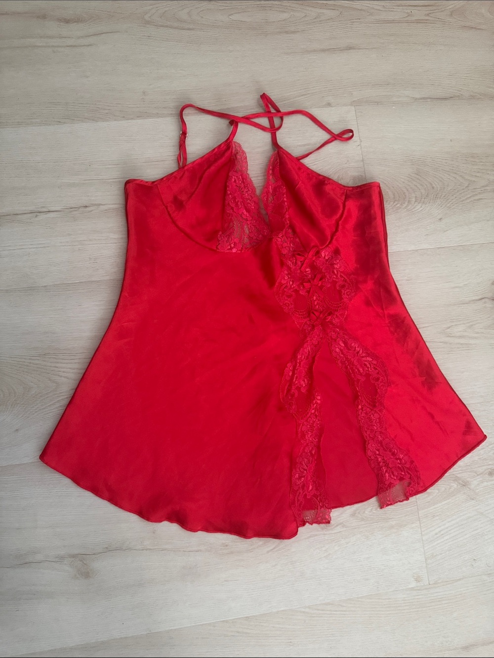 Red Lace-Trim Satin material Chemise Nightdress - Women Intimates